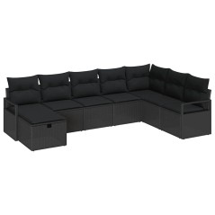vidaXL Set di divani da giardino a 8 pezzi con cuscini in rattan nero