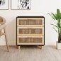 Credenza Nera 60x30x70 cm Legno Massello Pino e Rattan Naturale Credenza Nera 60x30x70 cm Legno Massello Pino e Rattan Naturale