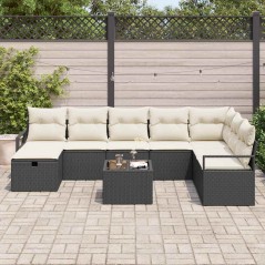 vidaXL Set di Divano da Giardino da 9 Pezzi con Cuscini Neri in Rattan Polietilene