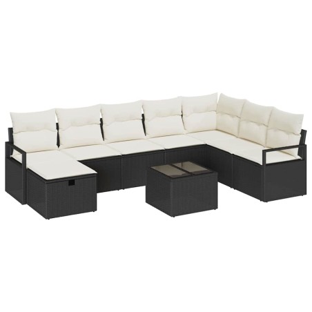 vidaXL Set di Divano da Giardino da 9 Pezzi con Cuscini Neri in Rattan Polietilene