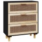 Credenza Nera 60x30x70 cm Legno Massello Pino e Rattan Naturale Credenza Nera 60x30x70 cm Legno Massello Pino e Rattan Naturale