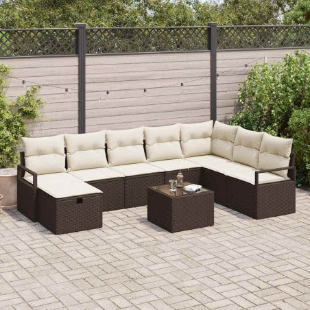 vidaXL Set di Divani da Giardino con Cuscini, 9 Pezzi, Marrone in Rattan Plastico