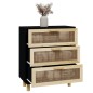 Credenza Nera 60x30x70 cm Legno Massello Pino e Rattan Naturale Credenza Nera 60x30x70 cm Legno Massello Pino e Rattan Naturale