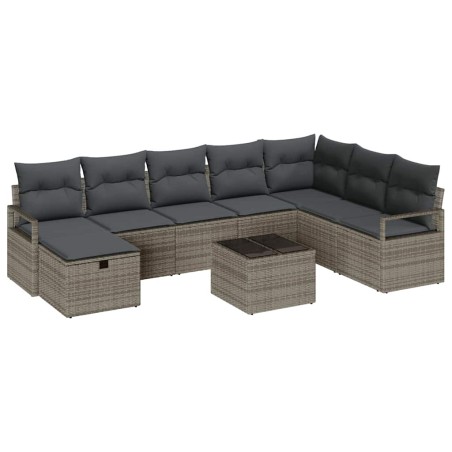 vidaXL Set da Giardino 9 Pezzi con Cuscini Grigi in Rattan Sintetico