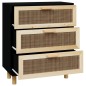 Credenza Nera 60x30x70 cm Legno Massello Pino e Rattan Naturale Credenza Nera 60x30x70 cm Legno Massello Pino e Rattan Naturale