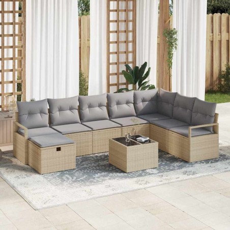 vidaXL Set di Poltrone da Giardino 9 Pezzi con Cuscini Beige in Rattan Sintetico