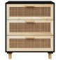 Credenza Nera 60x30x70 cm Legno Massello Pino e Rattan Naturale Credenza Nera 60x30x70 cm Legno Massello Pino e Rattan Naturale