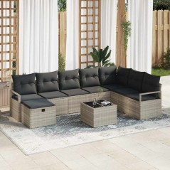 vidaXL Set Divano da Giardino a 9 Pezzi con Cuscini Grigio Chiaro in Rattan Sintetico
