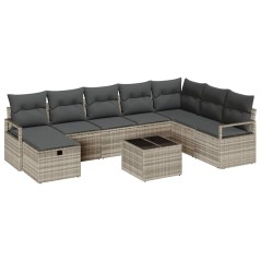 vidaXL Set Divano da Giardino a 9 Pezzi con Cuscini Grigio Chiaro in Rattan Sintetico
