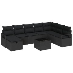 vidaXL Set da Divano da Giardino 9 Pezzi con Cuscini in Rattan Sintetico Nero