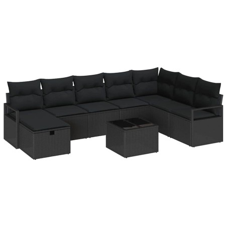 vidaXL Set da Divano da Giardino 9 Pezzi con Cuscini in Rattan Sintetico Nero