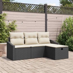 vidaXL Set da Giardino in 4 Pezzi con Cuscini in Rattan Plastico Nero
