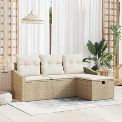 vidaXL Set da giardino in 4 pezzi con cuscini beige in rattan sintetico