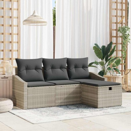 vidaXL Set Divano da Giardino a 4 Pezzi con Cuscini Grigio Chiaro in Rattan Sintetico