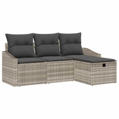 vidaXL Set Divano da Giardino a 4 Pezzi con Cuscini Grigio Chiaro in Rattan Sintetico