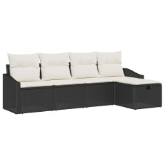 vidaXL Set Divano da Giardino 5 Pezzi con Cuscini in Rattan Sintetico Nero