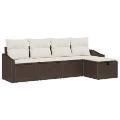 vidaXL Set di divani da giardino a 5 pezzi con cuscini, colore marrone, in polyrattan.