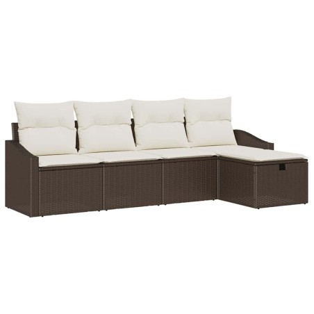 vidaXL Set di divani da giardino a 5 pezzi con cuscini, colore marrone, in polyrattan.