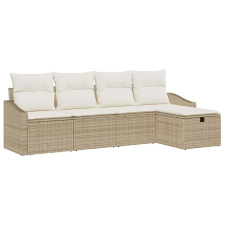 vidaXL Set di divani da giardino a 5 pezzi con cuscini beige in rattan sintetico.