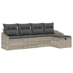 vidaXL Set da giardino con 5 pezzi e cuscini grigio chiaro in rattan sintetico