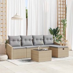 vidaXL Set da Giardino in 6 Pezzi con Cuscini Beige in Rattan Plastico