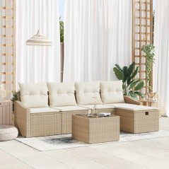 vidaXL Set di divano da giardino a 6 pezzi con cuscini beige in polyrattan