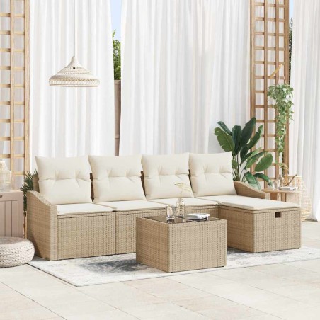 vidaXL Set di divano da giardino a 6 pezzi con cuscini beige in polyrattan