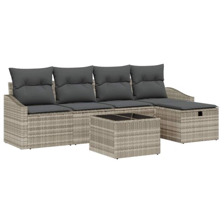 vidaXL Set divano da giardino a 6 pezzi con cuscini in grigio chiaro e rattan sintetico.