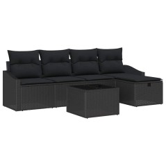 vidaXL Set di Divani da Giardino 6 Pezzi con Cuscini Neri in Rattan Sintetico