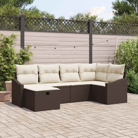 vidaXL Set di divano da giardino 6 pezzi con cuscini marroni in rattan polirattan