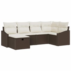 vidaXL Set di divano da giardino 6 pezzi con cuscini marroni in rattan polirattan