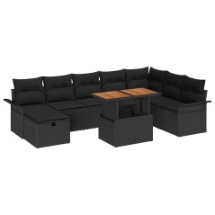 vidaXL Set da Giardino con Divano a 9 Pezzi e Cuscini Neri in Rattan Sintetico