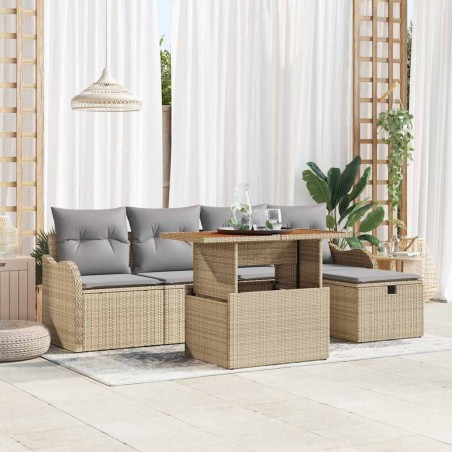 vidaXL Set di divani da giardino 6 pezzi con cuscini beige in polyrattan