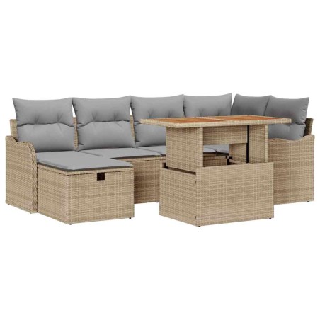 vidaXL Set Divano da Giardino 7 Pezzi con Cuscini Beige in Rattan Sintetico