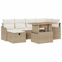 vidaXL Set da Giardino 7 Pezzi con Cuscini Beige in Rattan Sintetico
