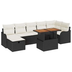 vidaXL Set da giardino da 8 pezzi con cuscini in rattan polietilene nero.
