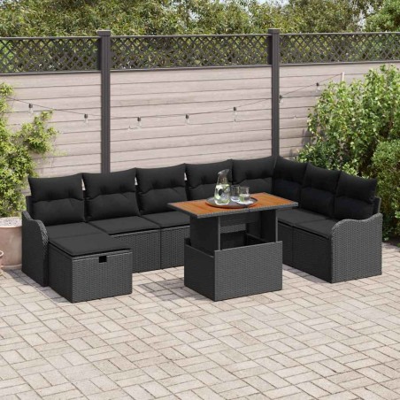 vidaXL Set di divani da giardino 9 pezzi con cuscini in rattan nero
