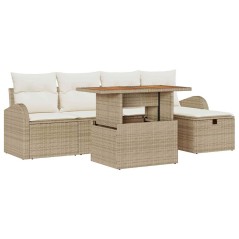 vidaXL Set da Giardino in 6 Pezzi con Cuscini Beige in Rattan Sintetico