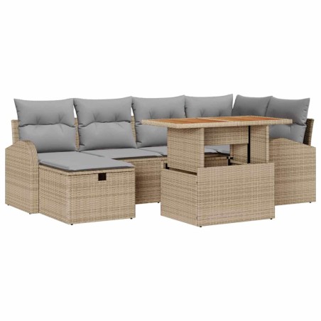vidaXL Set da Giardino 7 Pezzi con Cuscini Beige in Rattan Sintetico
