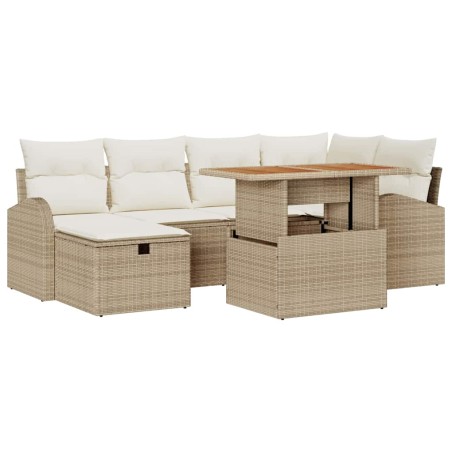 vidaXL Set di divano da giardino 7 pezzi con cuscini beige in polyrattan