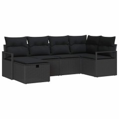 vidaXL Set giardino in rattan da 6 pezzi con cuscini neri