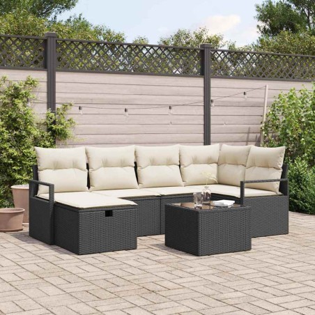vidaXL Set di divani da giardino con 7 pezzi e cuscini neri in rattan sintetico