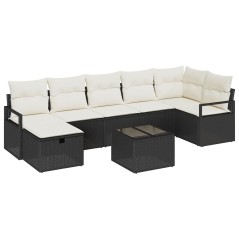 Set di divani da giardino vidaXL in 8 pezzi con cuscini in polirattan nero