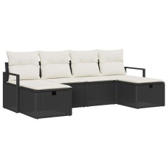 vidaXL Set Divano da Giardino 6 Pezzi con Cuscini Neri in Rattan Finto
