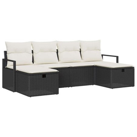 vidaXL Set Divano da Giardino 6 Pezzi con Cuscini Neri in Rattan Finto