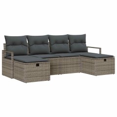 vidaXL Set da Giardino 6 Pezzi con Cuscini Grigi in Poly Rattan