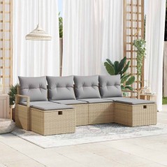 vidaXL Set di divano da giardino da 6 pezzi con cuscini beige in polyrattan