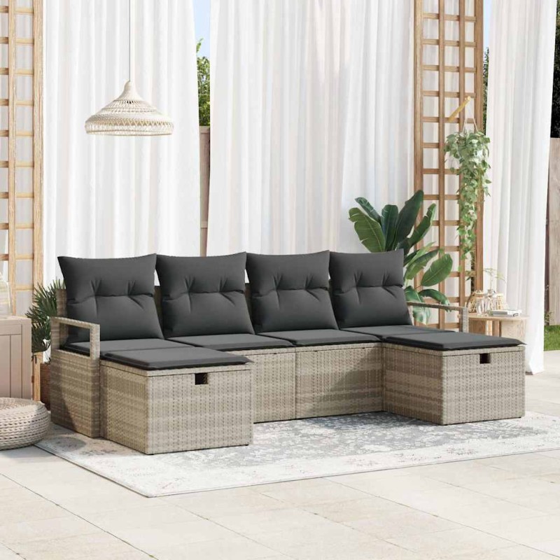 vidaXL Set da giardino 6 pezzi con cuscini grigio chiaro in rattan sintetico