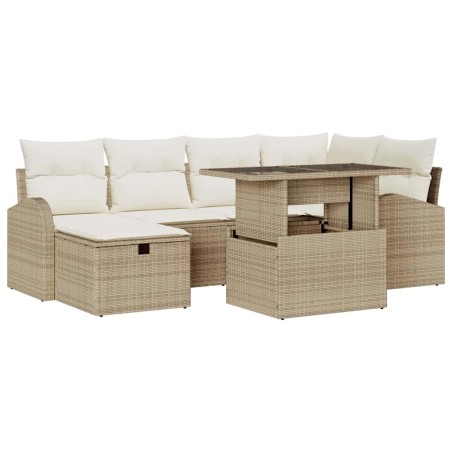 vidaXL Set di divano da giardino 7 pezzi con cuscini beige in polirattan
