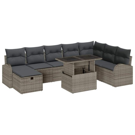 vidaXL Set da Giardino a 9 Pezzi con Cuscini Grigi in Rattan Sintetico